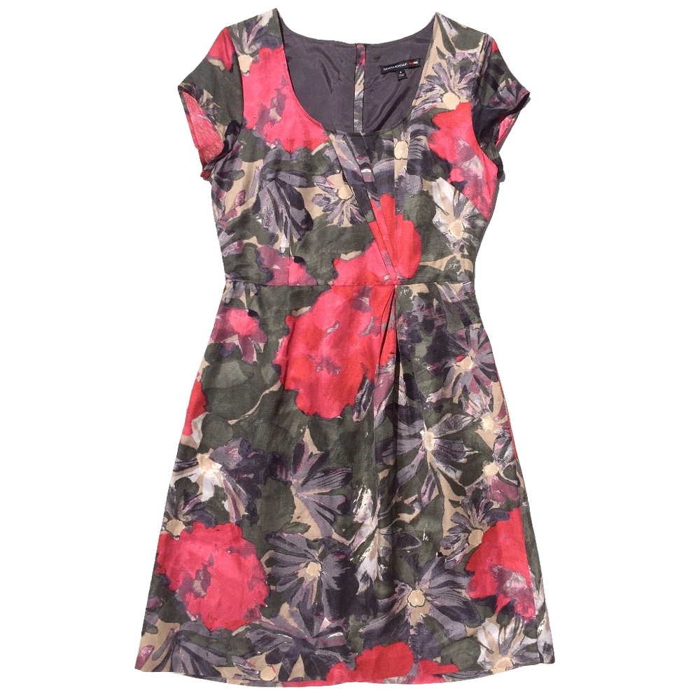Banana Republic Olive Midi Dress with Red Floral Pattern